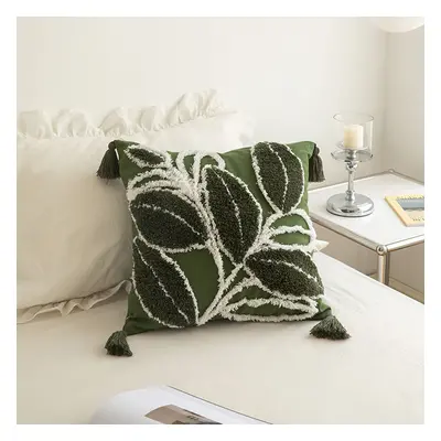 450mm x 450mm Boho Green Tassel Decorative Leaves Throw Pillow Cover Cushion Protector