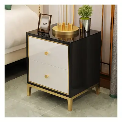 Modern Black & White MDF Nightstand with 2 Drawers and Stainless Steel Leg