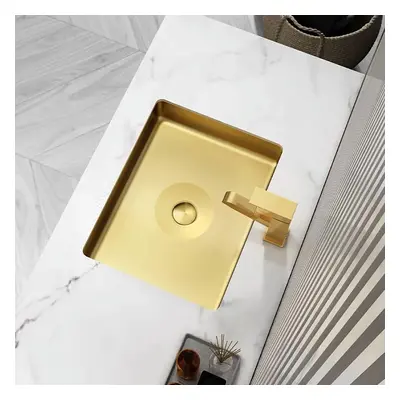 Gold Luxury Stainless Steel Rectangular Sink Undermount Bathroom Wash Sink