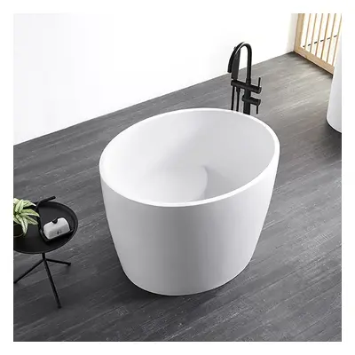 39.37" Modern Deep Oval Freestanding Matte White Stone Resin Soaking Bathtub