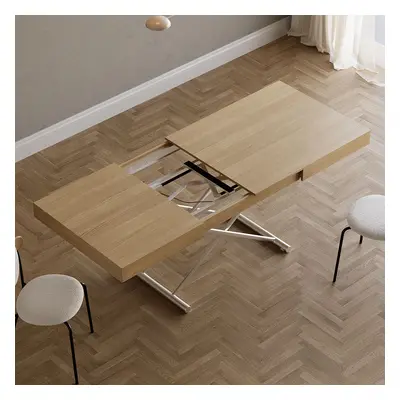 Modern Natural Wood Extendable Coffee Table & Dining Table Rectangle Height Adjustable