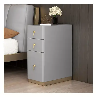 Modern Grey 3-Drawer Nightstand Narrow Bedside Table with Faux Leather Upholstery