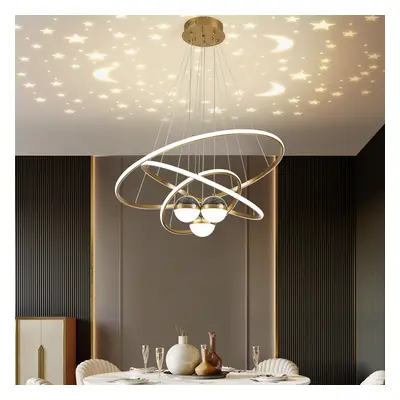 Modern Gold 3-Light LED Chandelier 3 Color Modes Remote Control Starry Reflection Light