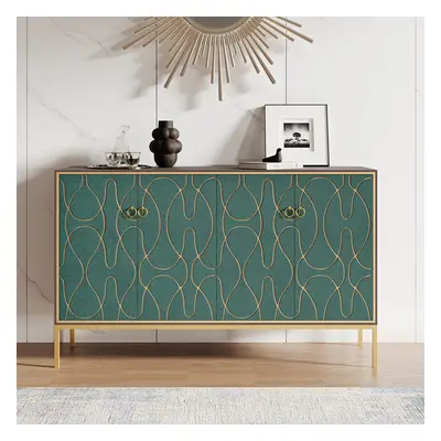 1500mm Modern Lake Blue Sideboard Buffet with Doors Carved Credenza Adjustable Shelves