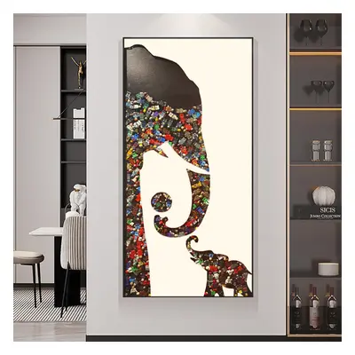 Goreal Elephant Building Blocks Wall Decor Art Abstract Geometric Painting with Frame