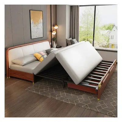 Leather Gray Sleeper Sofa Queen Pull Out Sofa Bed with Solid Wood Frame