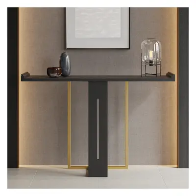 1200mm Narrow Console Table for Hallway Foyer Black Solid Wood & Gold Metal in Large