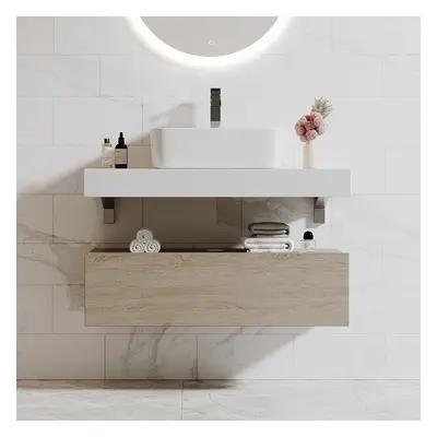 900mm Modern Floating Bathroom Vanity Set With Single Basin White and Natural