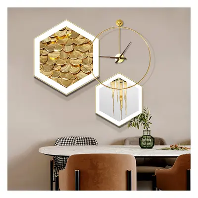 3Pcs Modern Geometric Wall Clock Decor Set Canvas Painting Wall Art with Aluminium Frame