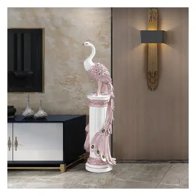 700mm Large Glam Peacock Floor Sculpture Decor Art Living Room Bedroom in White & Pink