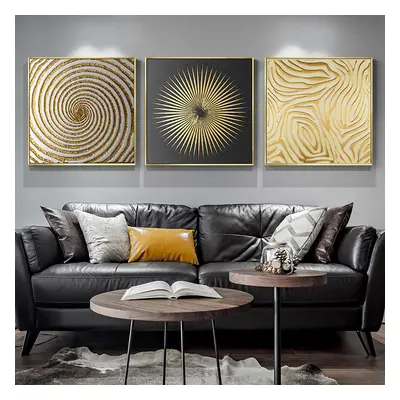 3 Pieces Glam Square Wall Decor Set Canvas Abstract Art with Frame in Gold & Black