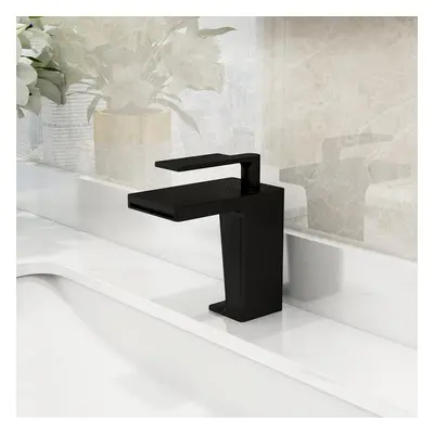 Modern Waterfall Monobloc Bathroom Tap Single Lever Handle Solid Brass in Matte Black