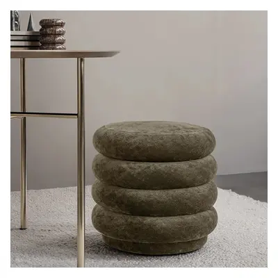 Round Green Velvet Vanity Stool in Piled-up Design