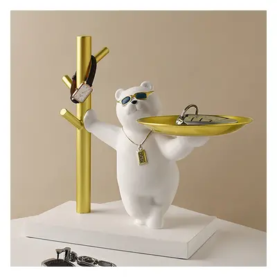 Modern White & Gold Resin Bear Decorative Storage Tray Holder Home Desk Animal Ornament