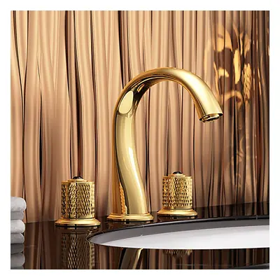 Gold Modern Bathroom Widespread Sink Faucet Double Handle Brass