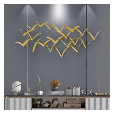 940mm Coastal Gold Metal 3D Bird Foiled Flying Flock Wall Sculpture Art Deco Living Room