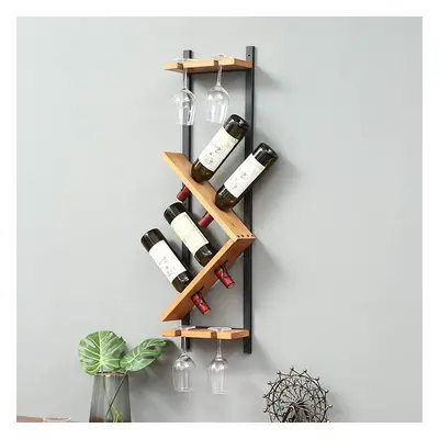 Modern Wall Mounted Wood Wine Rack 4-Bottle & 4 Wine Glass Rack Stemware Holder Rack