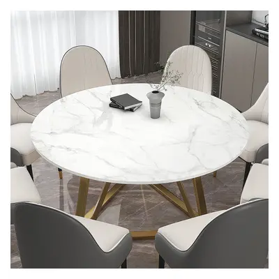 59'' White Modern Round Faux Marble Dining Table Stainless Steel Base for 8 Seaters