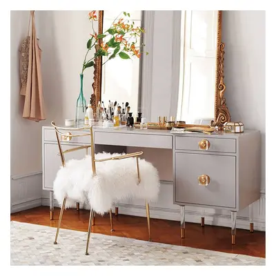 Grey Modern Wood Makeup Vanity Acrylic Clear and Gold Dressing Table