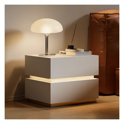 Smart LED Nightstand Wireless Charging Station Bedside Table with Light Modern White