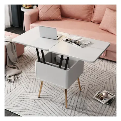 Modern Multi-functional Coffee Table Extendable with Storage & Lift Top in White