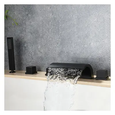 Victoria Waterfall Deck Mounted 5-Hole Bath Filler Tap with Handheld Shower Matte Black