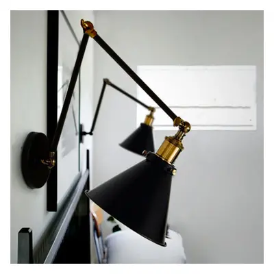 Industrial Retro Double Swing Arm 1-Light Wall Sconce in Black & Brass