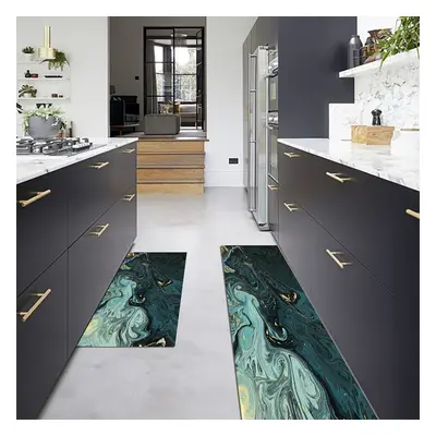 2PCS Modern Abstrict Kitchen Runner Rug Set Non-slip Thickened Anti-Fatigue Kitchen Mat