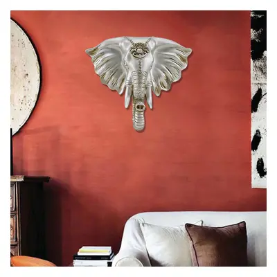 3D Elephant Head Wall Decor Home Artificial Animal Hanging Art Living Room in Silver