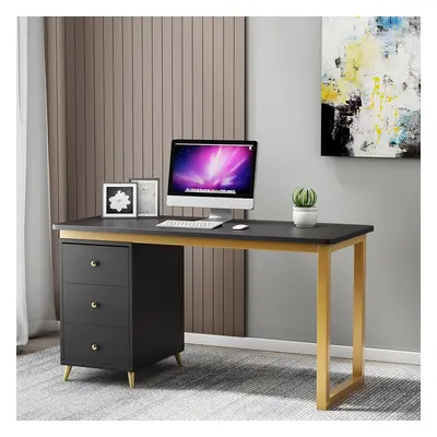 Modern 1400mm Black Wooden Home Office Writing Desk with Drawers in Gold