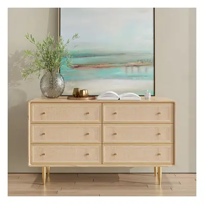 Mid century Modern Tural 1360mm Nordic Natural Bedroom Dresser with 6 Drawers Rattan Woven in Go