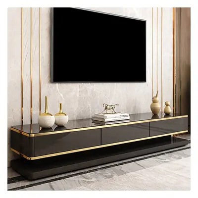 Gapn Black TV Media Console with Storage 3 Drawers Tempered Glass for TVs Up to 1981mm