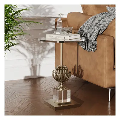 Round Modern Unique End Table Gold Flower Sofa Side Table Acrylic