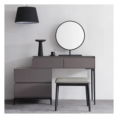 Grey Makeup Vanity Set with Side Cabinet Dressing Table with Mirror & Drawers