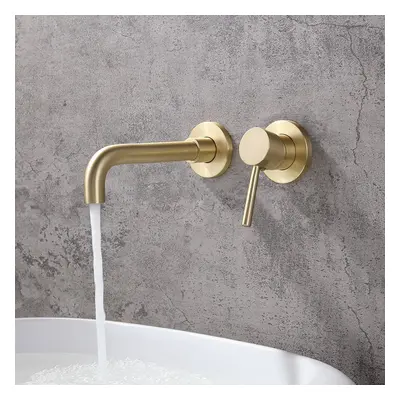 Modern Stev Brushed Brass Single Lever Handle Wall Mounted Bathroom Basin Tap Brass