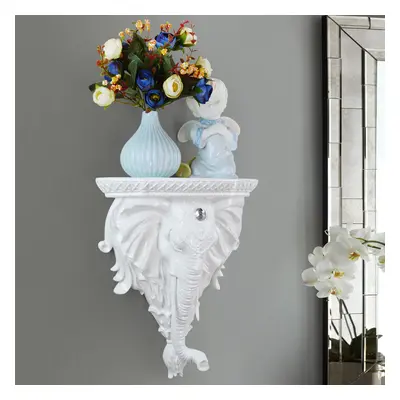 3D Traditional White Resin Elephant Wall Mounted Shelves Floating Art Wall Shelf