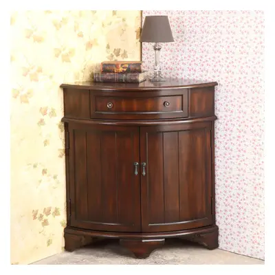 Traditional Walnut Corner Cabinet Triangle Accent Cabinet with Drawer & Shleves