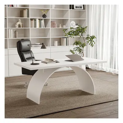 Modern White Rectangular Writing Desk Solid Wood Metal Base Office Desk (1800mm )