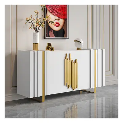 Aurea 1600mm Light Luxury Sideboard White Rectangular Buffet 2 Doors 2 Shelves in Gold