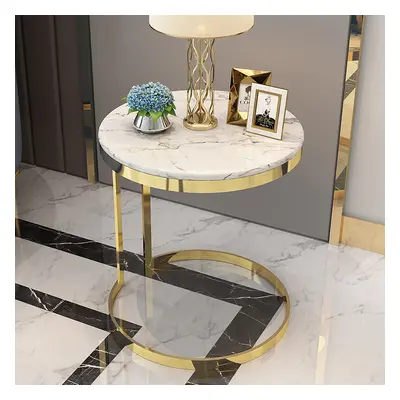 White Round Marble Side Table with Gold Stainless Steel Frame