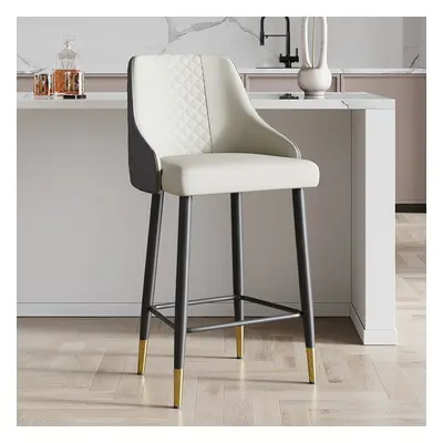 Diamic Bar Stool Upholstered PU Leather Gray High Back & Arms with Footrest Counter Stool