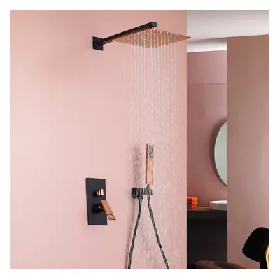 Wall-Mount Shower Set 250mm Rainfall Shower Head with Hand Shower Black & Rose Gold