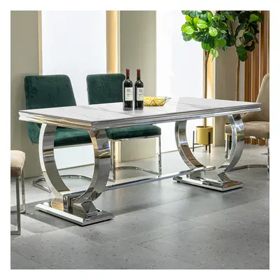 78.7" Affordable Luxury Modern Rectangle Dining Table with Faux Marble Top