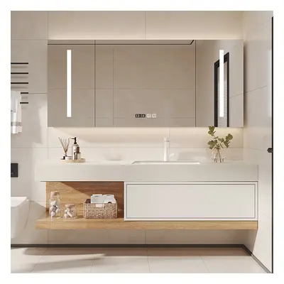 59" Floating Bathroom Vanity Set Wall-Mounted with Single Sink in White & Natural Modern