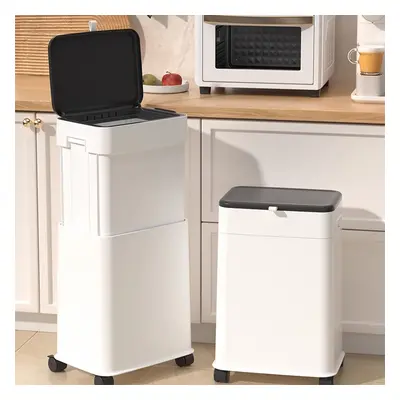 White Liftable Kitchen Trash Can Rolling Rubbish Bin With Cover