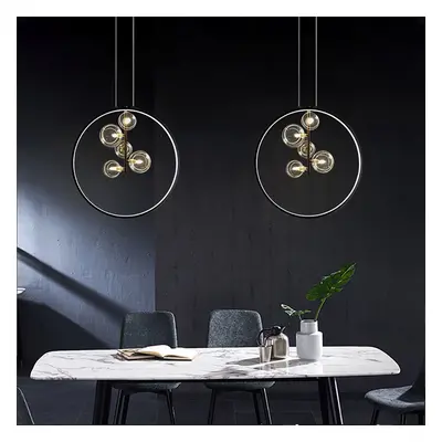 Black Pendant Light Minimalist Glass Globe LED 5-Light for Dining Room