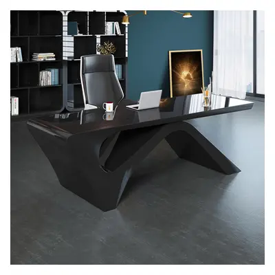 Modern Black Computer Desk Rectangular Office Desk with Pedestal Base (1600mm)