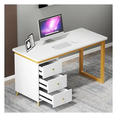 Modern 1800mm Wooden Desk White Computer Desk with 3 Drawers & Side Cabinet in Gold