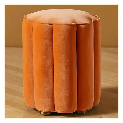 Velvet Upholstered Makeup Vanity Stool Orange Round Ottoman