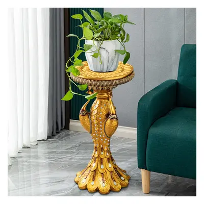 690mm Tall European Vintage Gold Pedestal Plant Stand Peacock Side Table Resin Sculpture